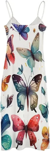 Vista 6 de Vestido largo de playa con estampado de mariposas coloridas para mujer, estampado floral, bohemio, vestido de playa
