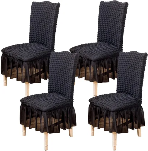 Vista 46 de Qubjus Juego de 2 fundas elásticas para sillas de comedor con falda, extraíbles y lavables, para sillas de cocina, juego de fundas protectoras