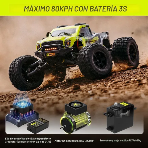 Vista 2 de AMORIL 1/10 RTR - Autos RC rápidos sin escobillas para adultos, camión monstruo eléctrico todoterreno de 50 mph, impermeable, de alta velocidad