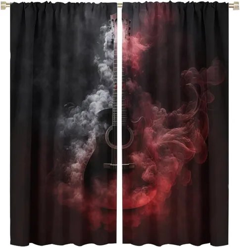 Vista 11 de Cortinas de música rock para adolescentes, tratamiento de ventana de guitarra electrónica para dormitorio, sala de estar, cortinas de ventana