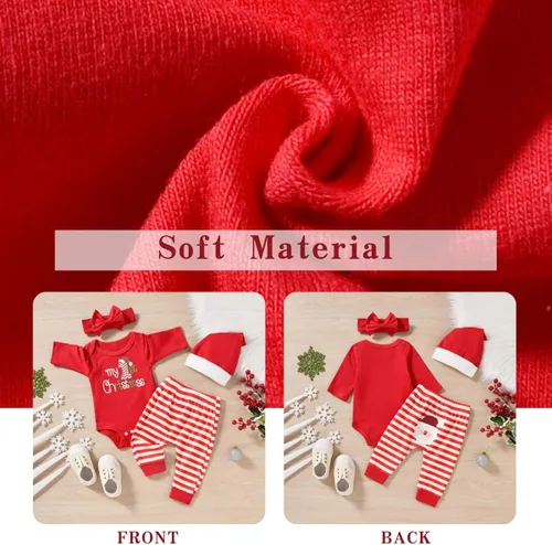Vista 4 de Aalizzwell Traje de Navidad unisex para bebé recién nacido ropa de Navidad con sombrero y diadema