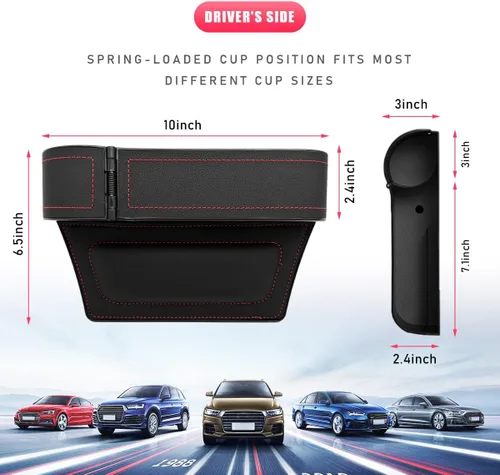 Vista 2 de Organizador de Espacio para Asiento de Coche con Portavasos Expandible, Almacenamiento para Asiento Delantero Automotriz con Portavasos, Caja
