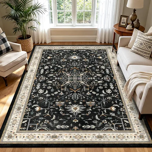 Vista 31 de nesrt Alfombra bohemia lavable de 2 x 10 pies, suave, antideslizante, extra larga, alfombra de cocina, color negro, vintage, geométrico, camino