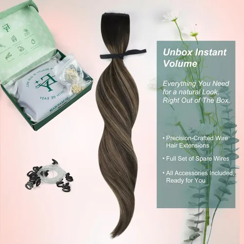 Vista 17 de Easyouth Extensión de cabello humano rubio con cola de caballo, extensiones de cabello humano rubio dorado con reflejos rubios, extensiones