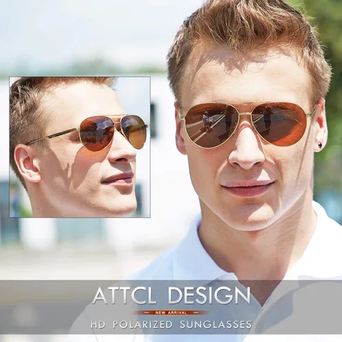 Vista 2 de ATTCL Gafas de sol polarizadas de conducción de moda para hombre, marco de metal con protección