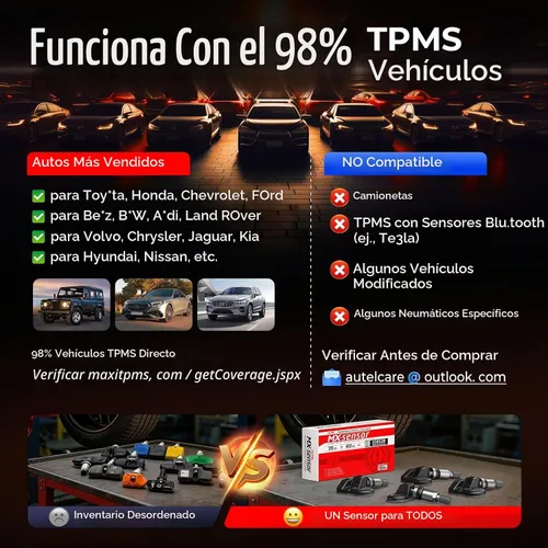 Vista 5 de Autel Sensor TPMS 1-Sensor, MX-Sensor 315+433MHz válvula metálica