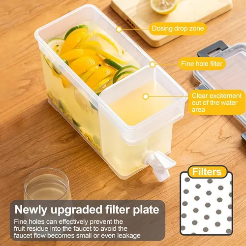 Vista 3 de WYSRJ - Hervidor frío con grifo en el refrigerador, dispensador de bebidas heladas de plástico de 3.5 L, dispensador de botellas de jugo de limón