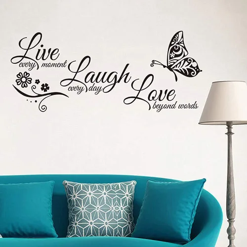 Vista 4 de Live Love Laugh - Juego de 3 calcomanías motivacionales para pared, calcomanías de pared inspiradoras para la familia (18 x 39 pulgadas, negro)