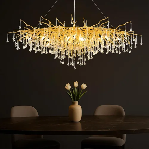 Vista 19 de Candelabro de cristal para comedor, lámpara moderna de 24 pulgadas para sala de estar, candelabros de rama de árbol dorado con 8 luces, lámpara