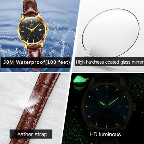 Vista 4 de OLEVS Relojes para mujer, de cuero marrón, fácil de leer, de cuarzo, analógicos, de cara pequeña, para mujer, impermeable, casual, simple