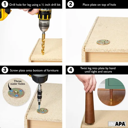 Vista 4 de Ilyapa Patas de madera para muebles, base plateada, juego de 4 patas de repuesto cónicas marrones de 6 pulgadas para sofás, sillas, sofás biplaza