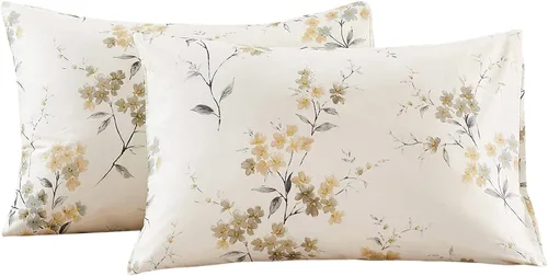 Vista 20 de ECOCOTT Juego de 2 fundas de almohada florales de tamaño estándar, 100% algodón lavado con cierre de sobre, fundas de almohada estampadas de flores