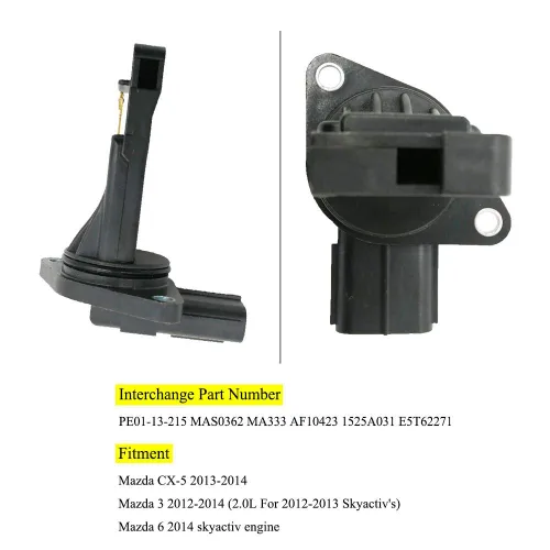 Vista 2 de PE01-13-215 Sensor de flujo de aire masivo (MAF) para Mazda 3 2012-2018, Mazda CX-5 2013-2021, Mazda CX-3 2016-2018, Mazda CX-9, E5T62271