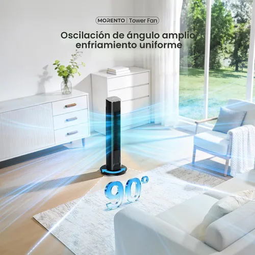 Vista 5 de MORENTO Ventilador de torre inteligente con control remoto, WiFi/aplicación Negro