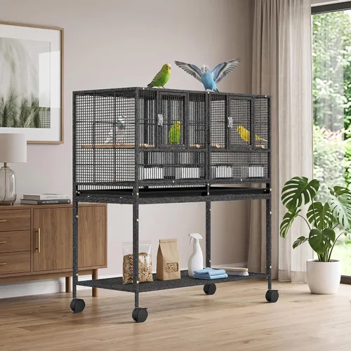 Vista 2 de SUPER DEAL Jaula de pájaros dividida de hierro forjado resistente de 42 Negro