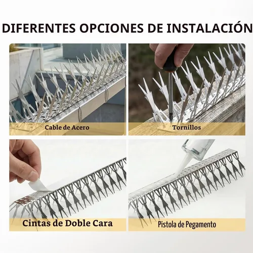 Vista 6 de OFFO Púas de pájaro para exterior, acero inoxidable 304, paquete de 5 Plata brillante