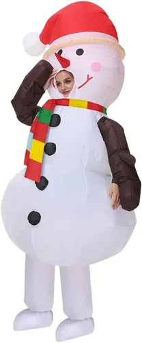 Vista 6 de ZISUEX Disfraz inflable de muñeco de nieve blanco para disfraz de Halloween, disfraz de fiesta
