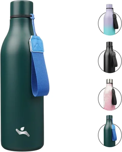 Vista 11 de Konokyo Botella de agua aislada con correa, botella de agua de acero inoxidable de 18 onzas de doble pared con aislamiento al vacío, frasco de Verde