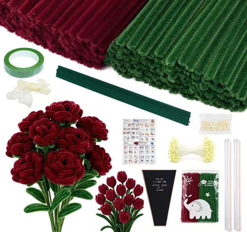 Vista 10 de Pipe Cleaners, 400 Pcs Pipe Cleaner Flower Kit, 4 Colors Pink Pipe Cleaners Rosa