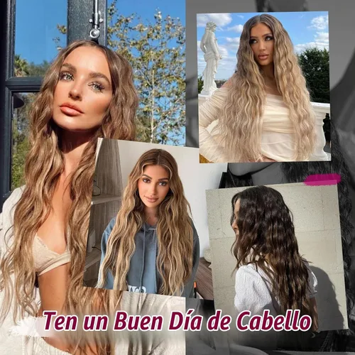 Vista 6 de REECHO Extensiones de cabello con clip, 5 piezas, de 24 pulgadas, de color rubio ceniza, extensiones de cabello con ondas largas y sueltas, HE002