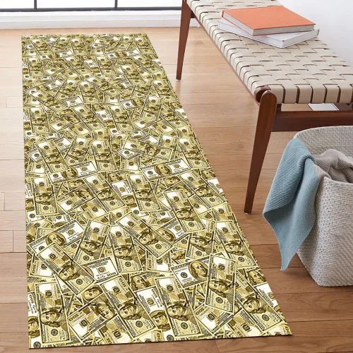 Vista 26 de GUBIYU Juego de 2 alfombras y tapetes de cocina color beige y dorado para billetes de 100 dólares, alfombra divertida y fresca para baño