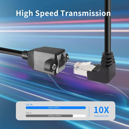Vista 6 de QIANRENON Cable de extensión Ethernet de montaje en panel RJ50 10P10C de 90°, 10P 10C hembra a macho en ángulo recto, Cat5E, blindado, 11.8 in/11.8