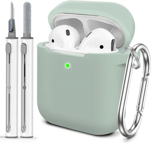 Vista 13 de Funda Protectora para AirPods 1/2, viene con kit de limpieza, funda protectora de silicona suave con hebilla, compatible con estuche de carga