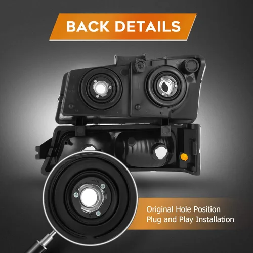 Vista 4 de Conjunto de faros delanteros para Chevy Avalanche 1500 2003-2006 para Avalanche 2500 03-06 para 1500 Classic 2007 carcasa negra reflector ámbar