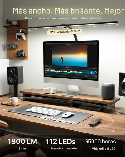 Vista 4 de ONEMIX Lámpara de escritorio LED de 42 pulgadas con abrazadera, luz de escritorio de arquitecto con control remoto, barra ajustable de 4 segmentos