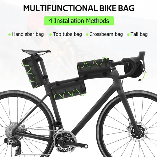 Vista 6 de Bolsa pequeña para manillar de bicicleta, bolsa de almacenamiento para manillar de bicicleta, práctica bolsa delantera para bicicleta con correa