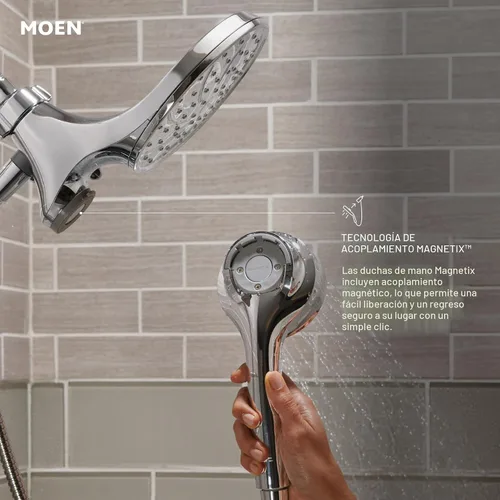 Vista 3 de Moen Engage Magnetix Níquel cepillado resistente a manchas de 3.5 pulgadas, cabezal de ducha de mano desmontable de seis funciones con sistema