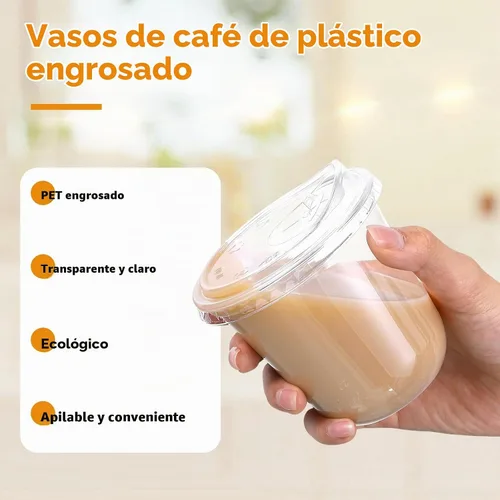 Vista 4 de Ziliny 50 juegos de vasos de plástico transparente con tapas para sorber sin pajita, vasos de cristal de plástico PET desechables transparentes