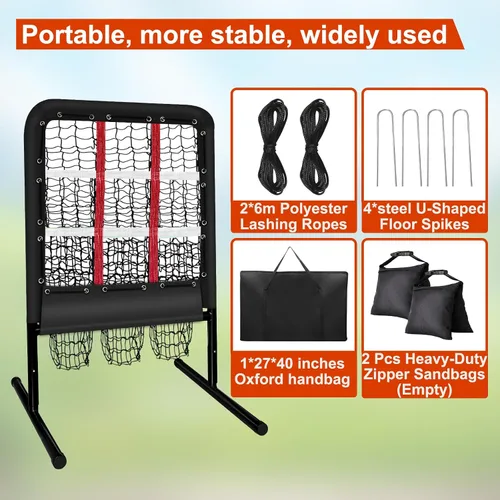 Vista 6 de 9 Hole Pitching Net with Strike Zone and Handbag, 2X3' Fixed by 4 Ground Stakes or 2 Sandbags. Adjustable Heights(39-46in) for Pitching Target Net