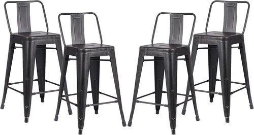 Vista 14 de AC Pacific Juego de 2 taburetes de metal de 24 pulgadas, estilo rústico campestre con respaldo bajo, construcción ligera y resistente, fácil
