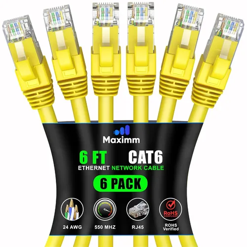 Vista 78 de Maximm Cable Ethernet Cat 6 de 0.6 pies (paquete de 6) – Cable LAN de alta velocidad, cable de Internet, cable de conexión y cable de red – UTP