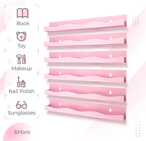 Vista 3 de Paquete de 6 estantes de esmalte de uñas, estantes acrílicos Rosa