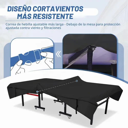 Vista 5 de Ping Pong Table Cover Outdoor Weatherproof Fits Universal 9x5 FT Negro