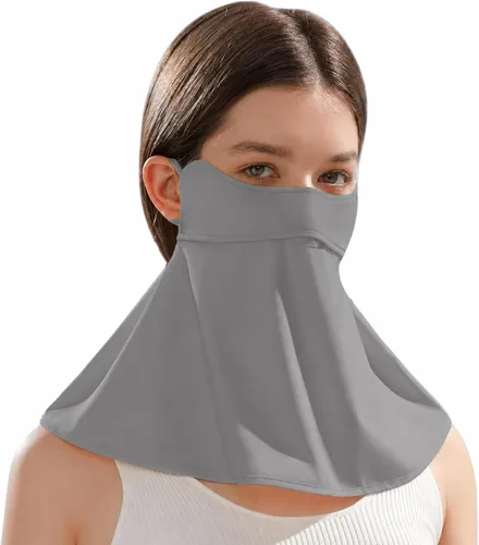 Vista 7 de Máscara facial de protección solar UPF 50+, polaina de cuello de seda de hielo, cubierta facial reutilizable UV, máscara refrescante transpirable