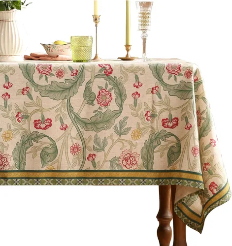 Vista 60 de [Usado] patdrea Mantel largo de lino de diseño verde para mesa rectangular, mantel vintage transpirable con patrón de frutas amarillas, funda