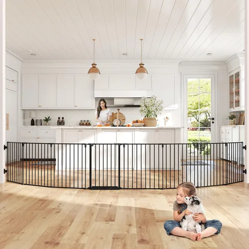 Vista 15 de Puerta de bebé extra ancha de 29.4-78 pulgadas, puertas largas para perros interiores para escaleras