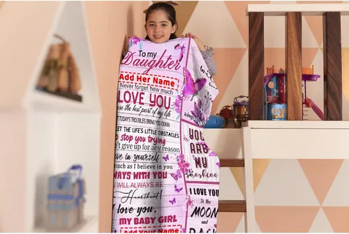 Vista 8 de Manta personalizada para mi hija de mamá y papá 40x50 pulgadas, manta ligera de franela, regalo con nombre personalizado, manta súper suave y cómoda