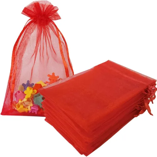 Vista 32 de Paquetes de 50 bolsas de regalo de organza de 4 x 6 pulgadas con cordón negro transparente, decoraciones de embalaje de tela transparente