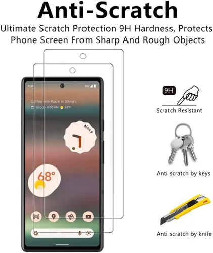 Vista 3 de Protector de pantalla transparente para Google Pixel 6a HD de vidrio templado, 2 unidades, dureza 9H, antiarañazos, protector de pantalla templado