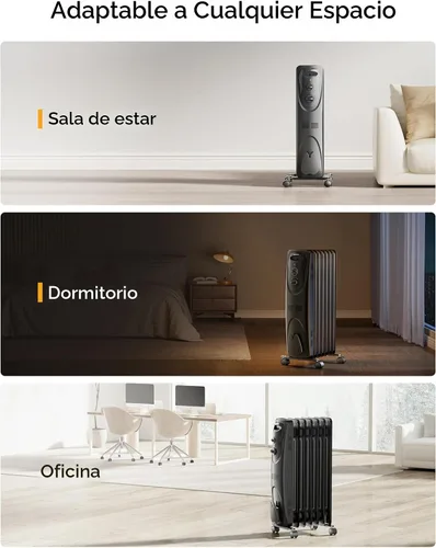 Vista 8 de PELONIS Calentador de radiador para grandes espacios, radiador eléctrico lleno de aceite, dos perillas, 1500 W, calentador de espacio silencioso, 3