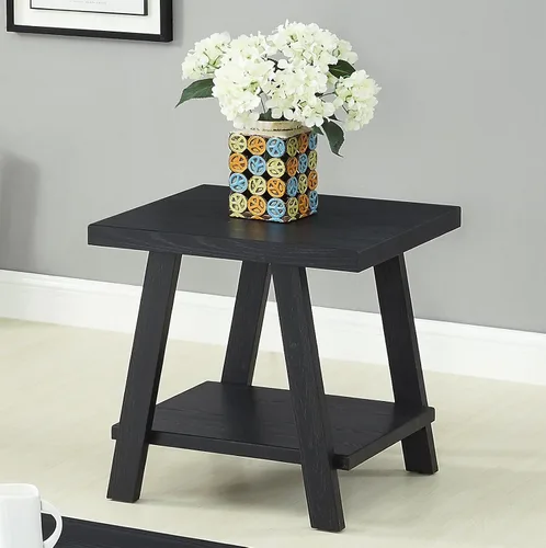 Vista 8 de Roundhill Furniture Atenas Juego de mesa de café de 3 piezas de estante de madera contemporánea, negro