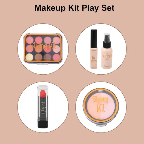 Vista 3 de Juego de 10 piezas de maquillaje para niños, juego de maquillaje falso realista para niñas de 3 a 5 años, juguete cosmético, regalo perfecto