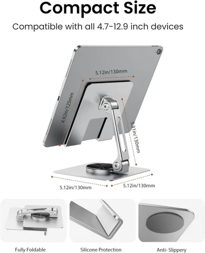Vista 6 de TIGRIS - Soporte para tableta giratorio de 360°, ajustable y plegable, soporte para tableta súper resistente, súper estable y portátil para oficina