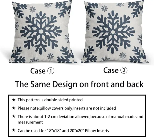 Vista 80 de Fundas de almohada decorativas de Navidad negras 40x40 cm con copos de nieve blancos de Navidad, juego de 2, temática rústica de invierno