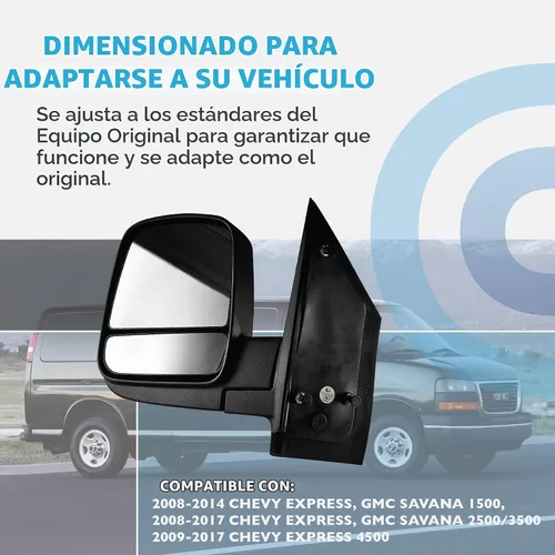 Vista 2 de Dependable Direct Espejo lateral del lado del conductor compatible con Chevy Express, GMC Savana 1500 08-14 y Chevy Express, GMC Savana 2500/3500