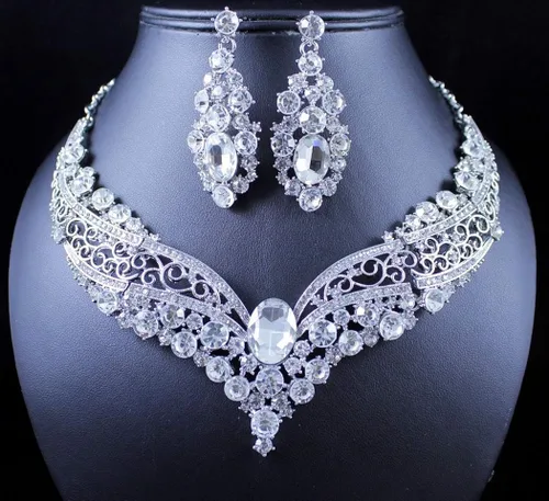 Vista 5 de janefashions clásico austriaca Rhinestone Crystal Collar arete Set Nupcial Prom n1872Color Blanco